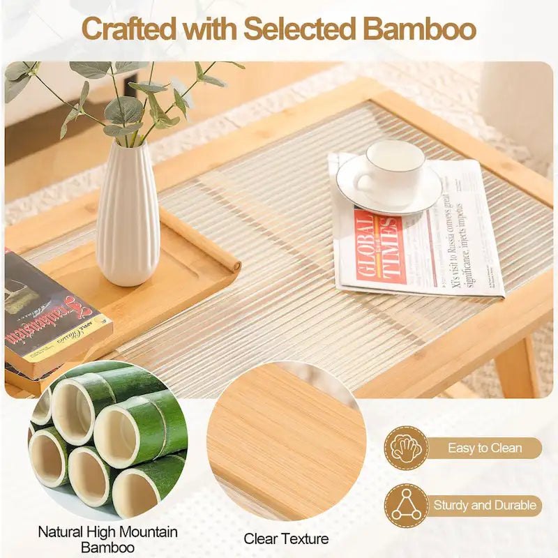 Table basse rectangulaire à 2 niveaux, table de canapé en verre - 100L x 50W x 50P