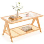 Table basse rectangulaire à 2 niveaux, table de canapé en verre - 100L x 50W x 50P