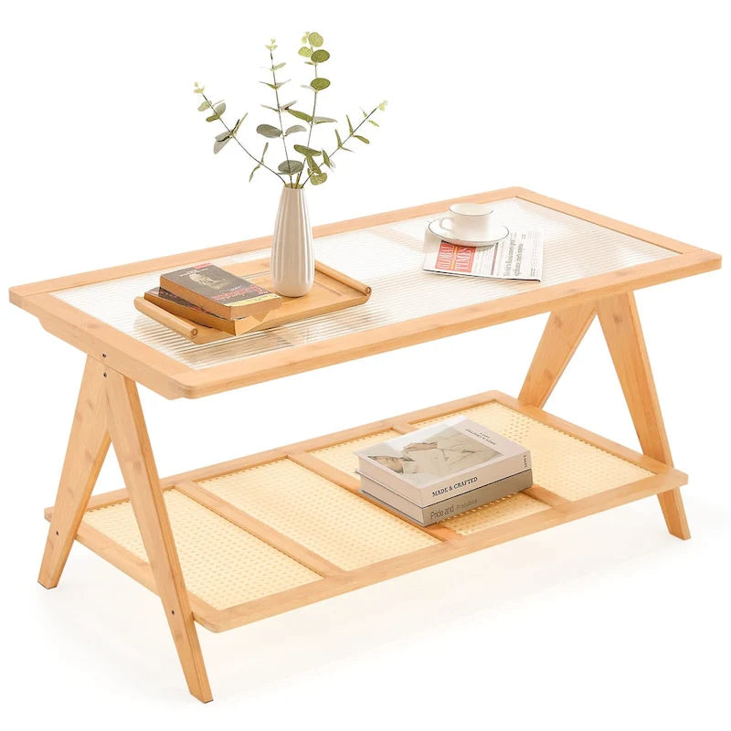 Table basse rectangulaire à 2 niveaux, table de canapé en verre - 100L x 50W x 50P