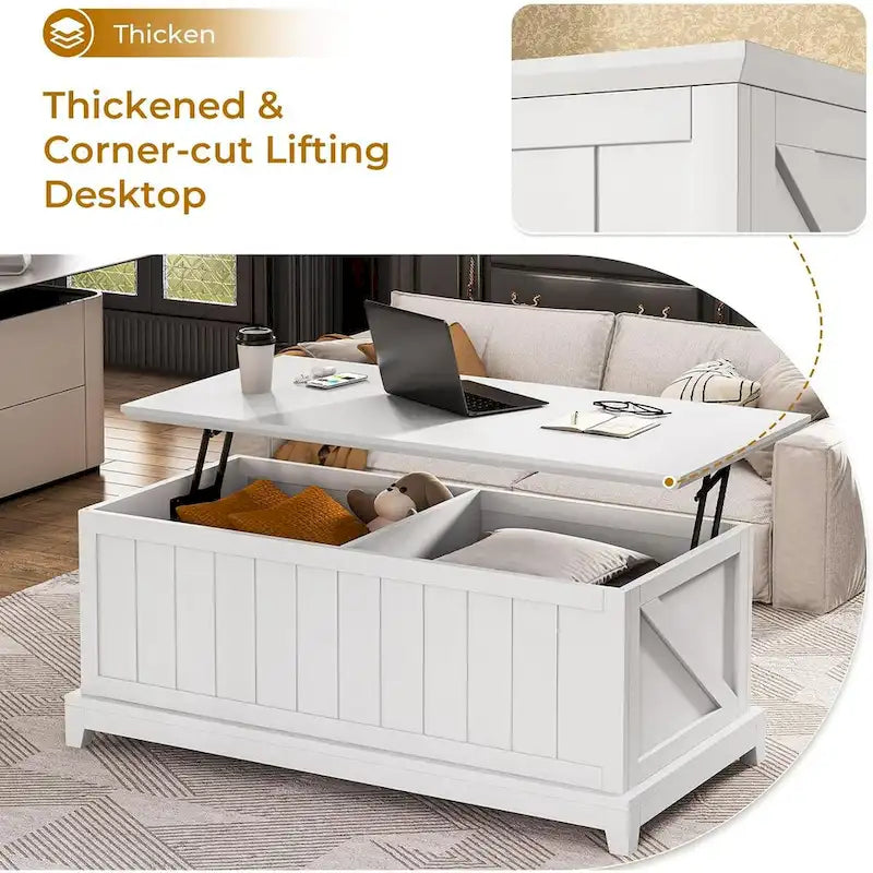 Table basse relevable 48 po Rangement et design de ferme avec clôture