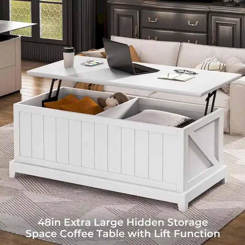 Table basse relevable 48 po Rangement et design de ferme avec clôture