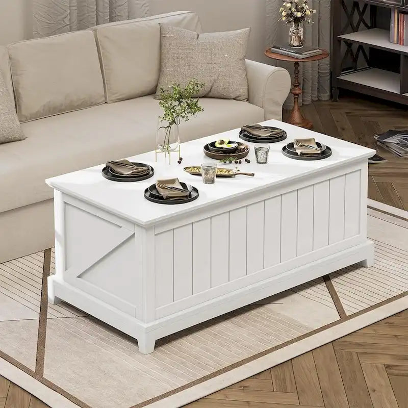 Table basse relevable 48 po Rangement et design de ferme avec clôture