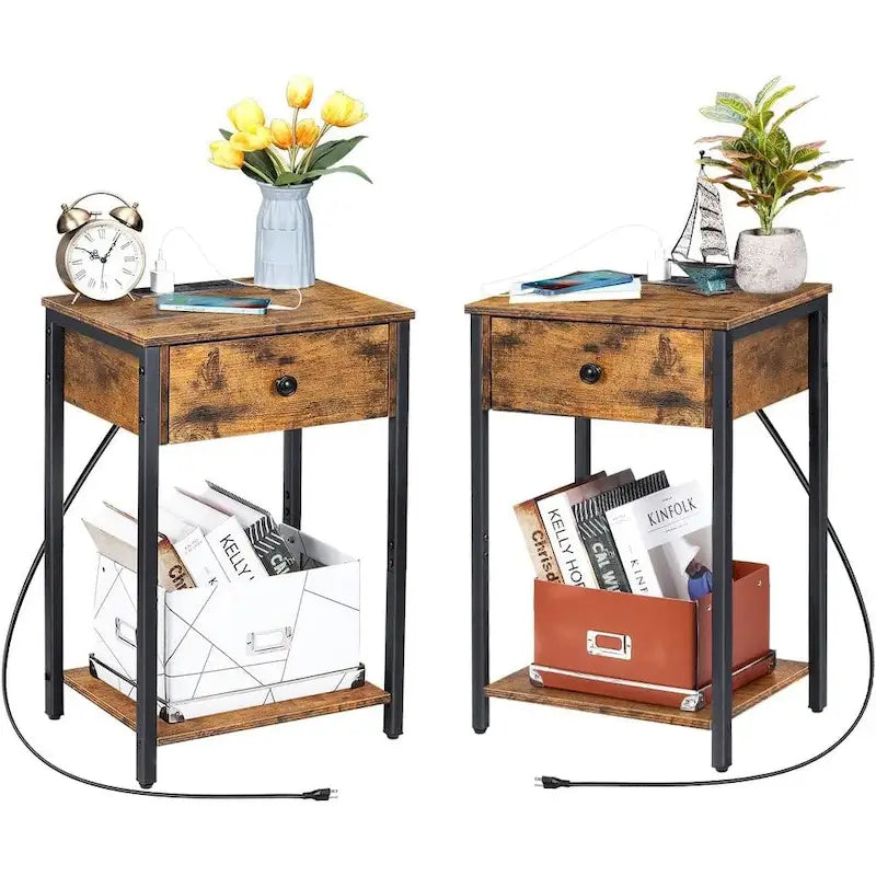 Lot de 2 tables de chevet avec station de charge