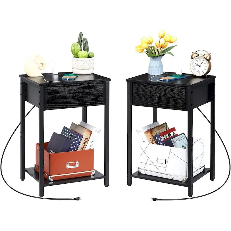 Lot de 2 tables de chevet avec station de charge