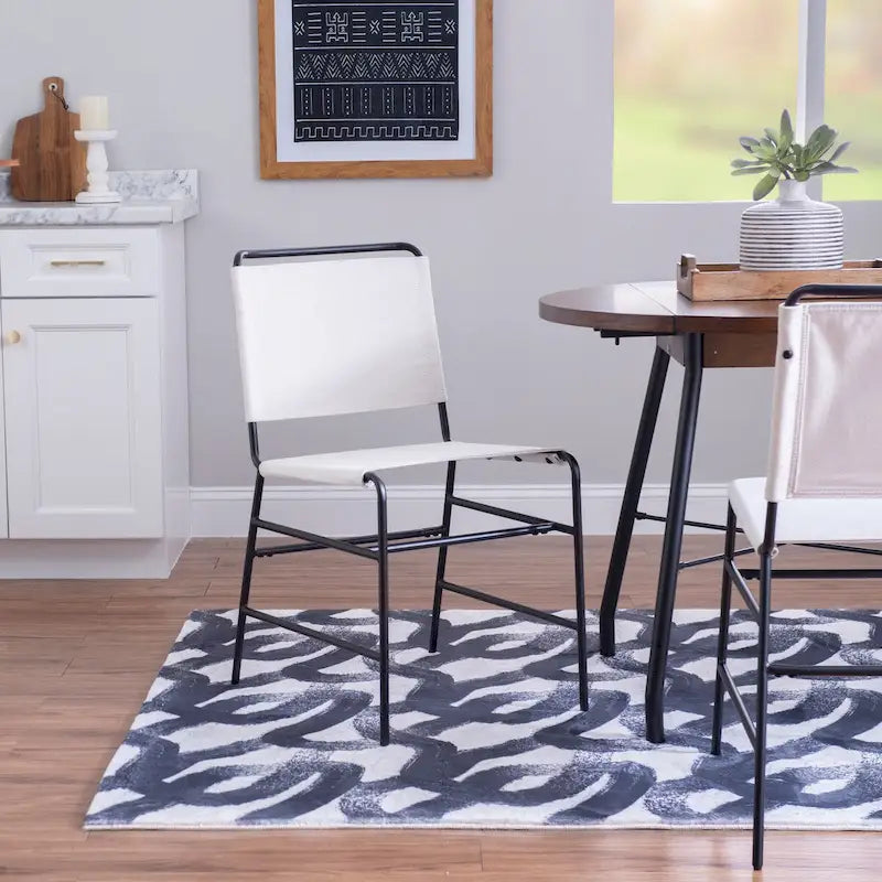 Chaise de salle à manger industrielle Leffler en acier poncé et tissu