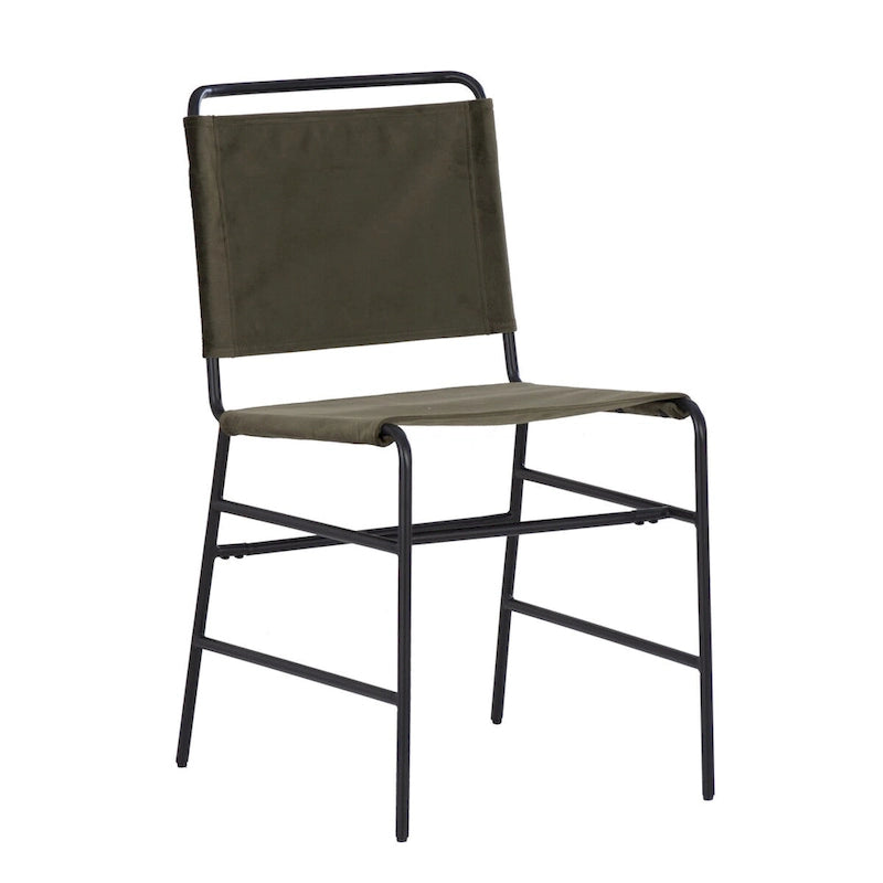 Chaise de salle à manger industrielle Leffler en acier poncé et tissu