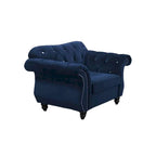Fauteuil d'appoint classique Rima de 129,5 cm, revêtement velours, accoudoirs roulés, indigo