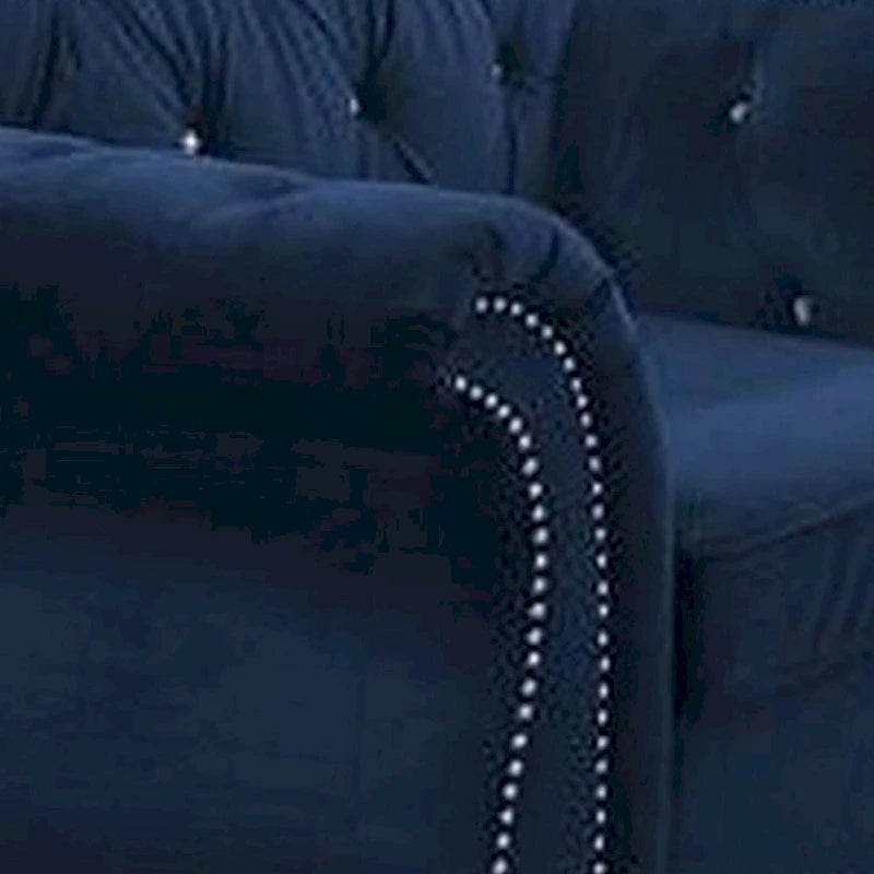 Fauteuil d'appoint classique Rima de 129,5 cm, revêtement velours, accoudoirs roulés, indigo