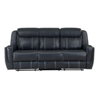 Canapé inclinable manuel double Louise 86 pouces en similicuir bleu avec table rabattable