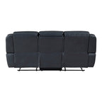 Canapé inclinable manuel double Louise 86 pouces en similicuir bleu avec table rabattable