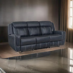 Canapé inclinable manuel double Louise 86 pouces en similicuir bleu avec table rabattable