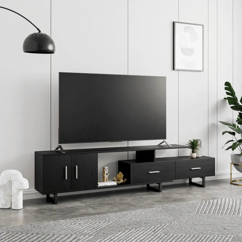 Avery 55-inch 2-Drawer 4-Shelf TV Stand in Steel