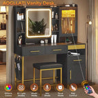 Coiffeuse avec miroir, rangement caché et armoire à bijoux