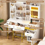 Coiffeuse avec miroir, rangement caché et armoire à bijoux