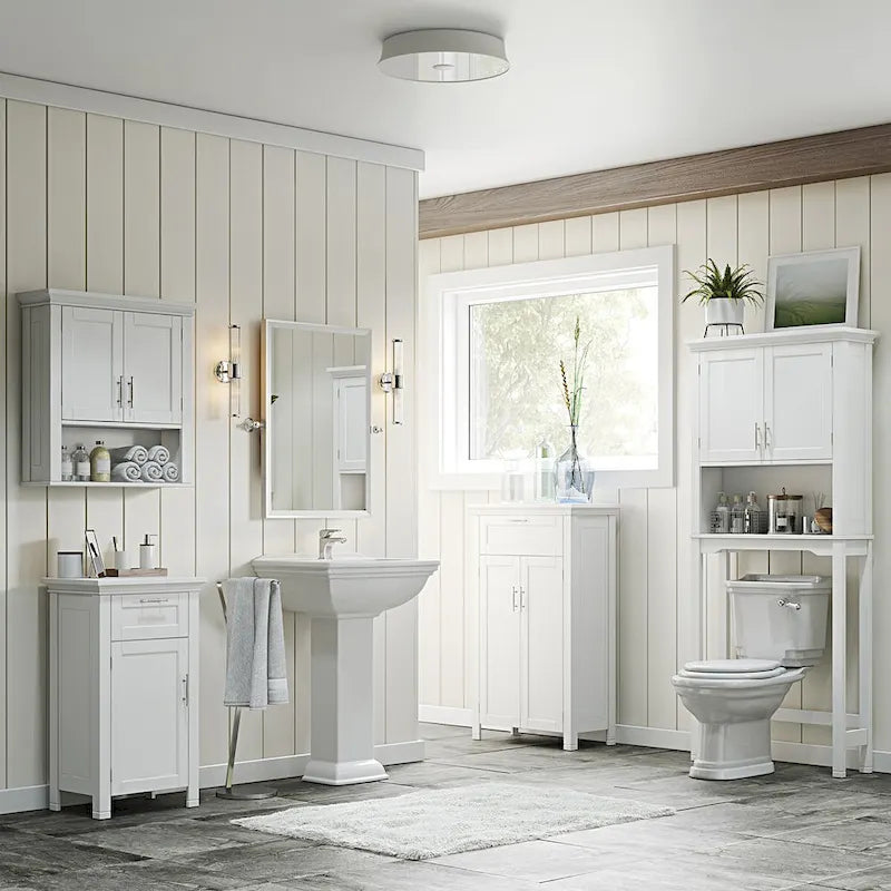 Armoire de rangement avec porte unique et tiroir RiverRidge Somerset pour salle de bain et buanderie, avec étagère réglable - Blanc