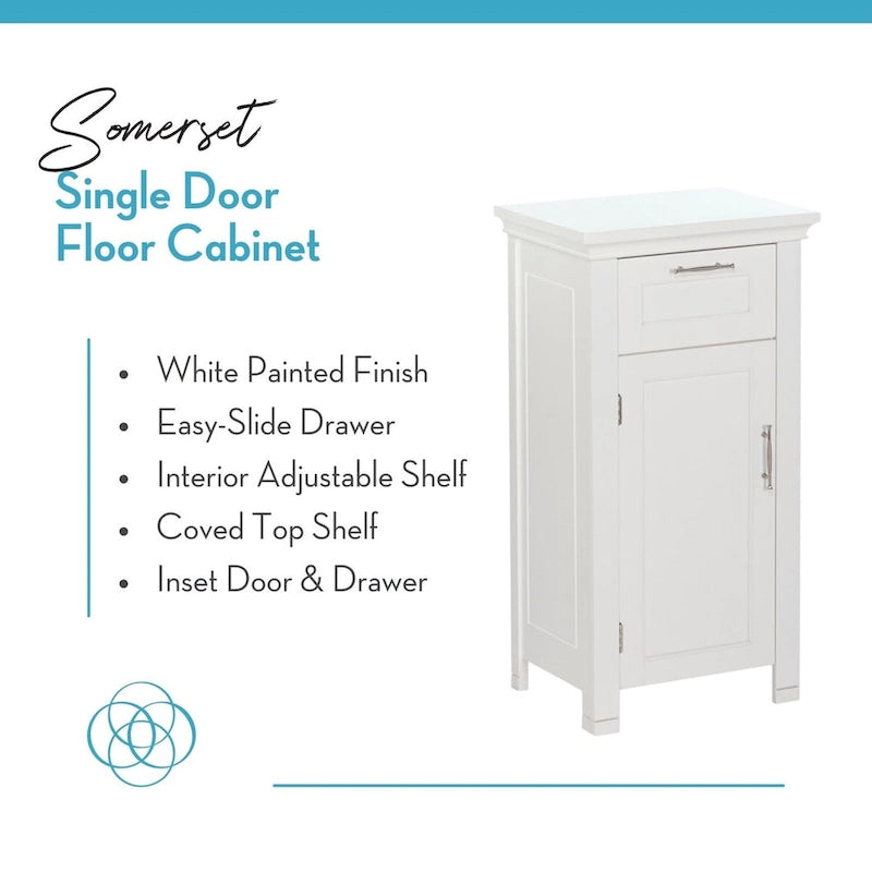 Armoire de rangement avec porte unique et tiroir RiverRidge Somerset pour salle de bain et buanderie, avec étagère réglable - Blanc
