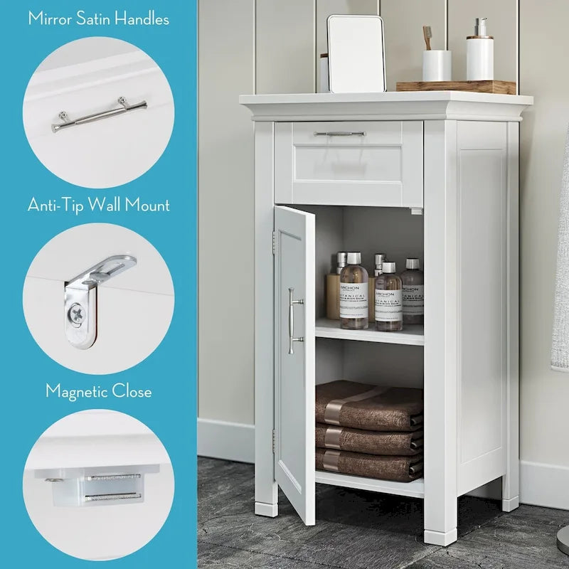 Armoire de rangement avec porte unique et tiroir RiverRidge Somerset pour salle de bain et buanderie, avec étagère réglable - Blanc