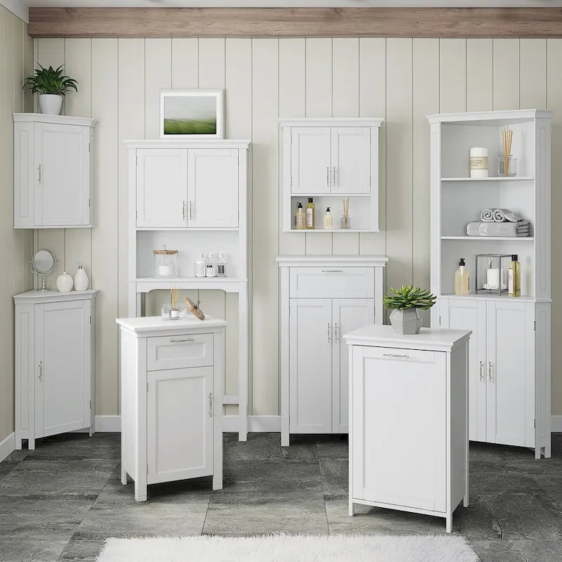 Armoire de rangement avec porte unique et tiroir RiverRidge Somerset pour salle de bain et buanderie, avec étagère réglable - Blanc