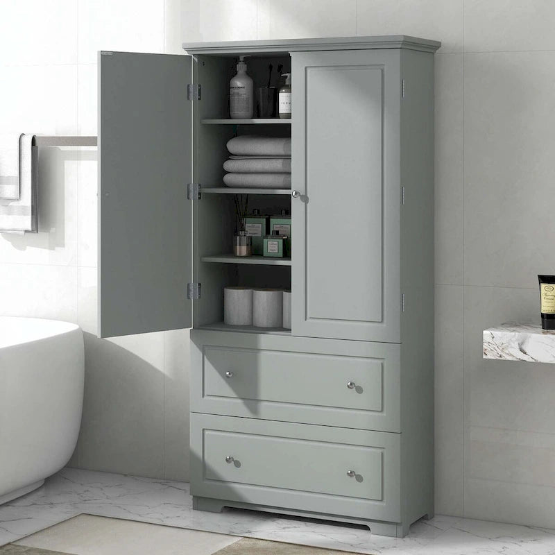 Armoire de salle de bain haute avec tiroirs et étagère réglable