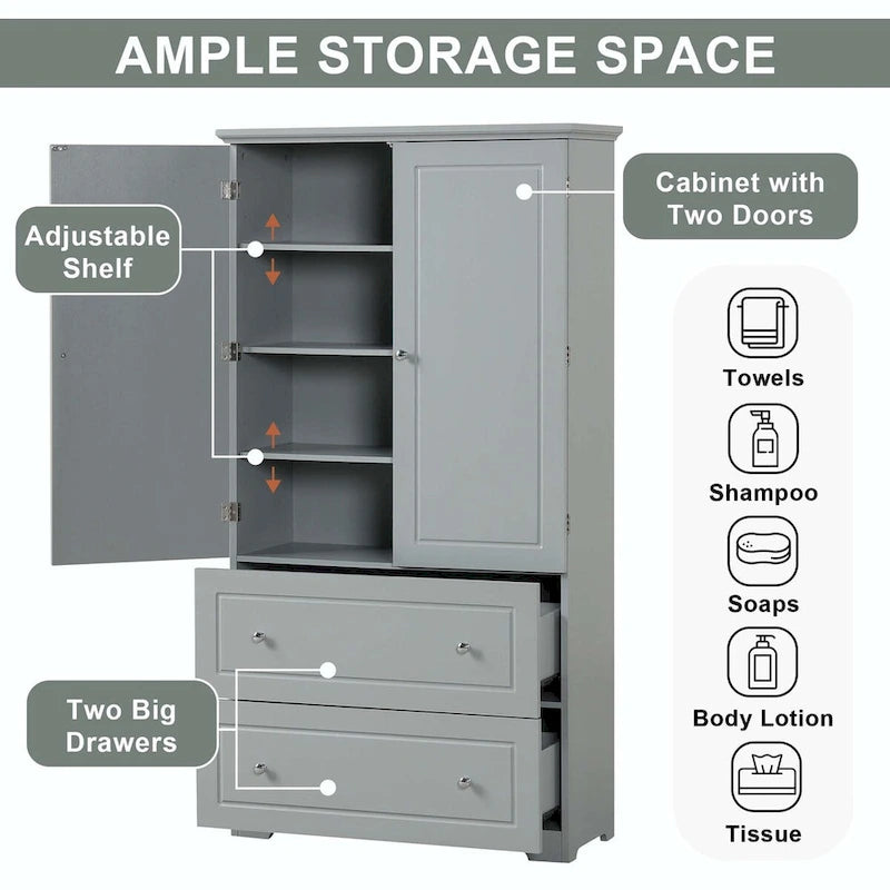 Armoire de salle de bain haute avec tiroirs et étagère réglable