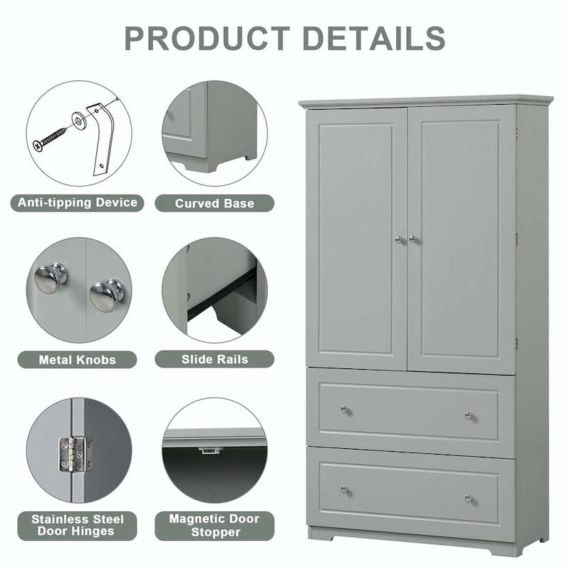 Armoire de salle de bain haute avec tiroirs et étagère réglable