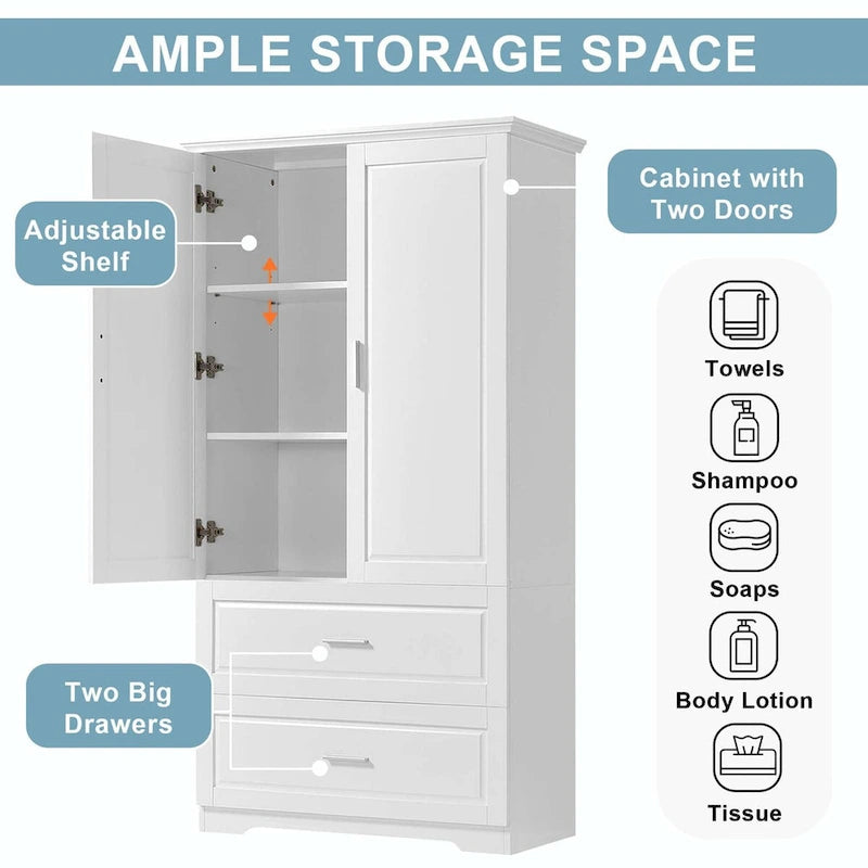 Armoire de salle de bain haute avec tiroirs et étagère réglable