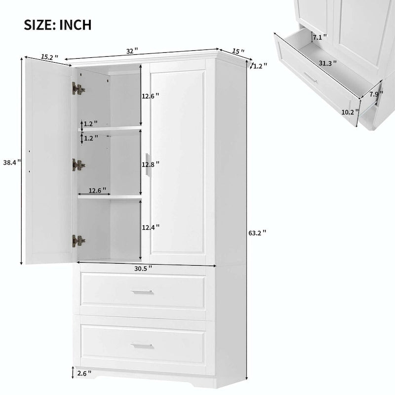 Armoire de salle de bain haute avec tiroirs et étagère réglable