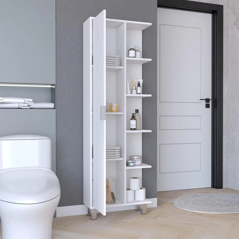 Crovie 63 Meuble haut de salle de bain moderne sept étagères colonne de rangement